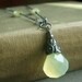 Chalcedony Prehnite Necklace on Oxidized Sterling . Wirewrapped Chartreuse Briolette . Margarita
