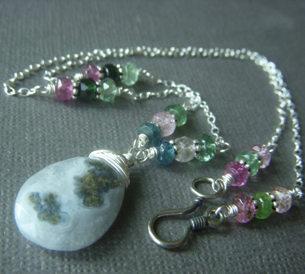 Solar Quartz Necklace on Sterling . Briolette Wirewrapped with