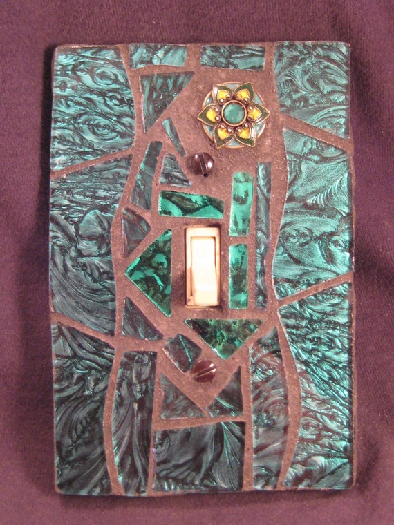 Teal Stained Glass Mosaic Switch Plate Cover by sooz1 on Etsy