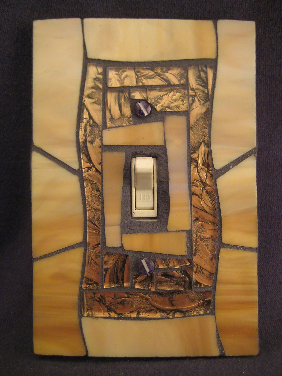 Stained Glass Mosaic Switch Plate CoverTan and Bronze
