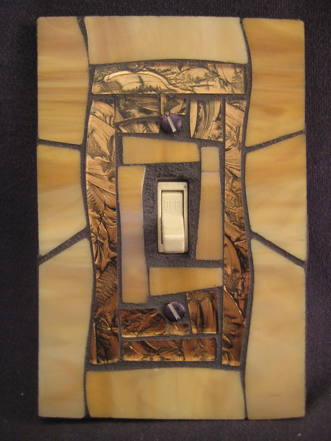 Stained Glass Mosaic Switch Plate CoverTan and Bronze