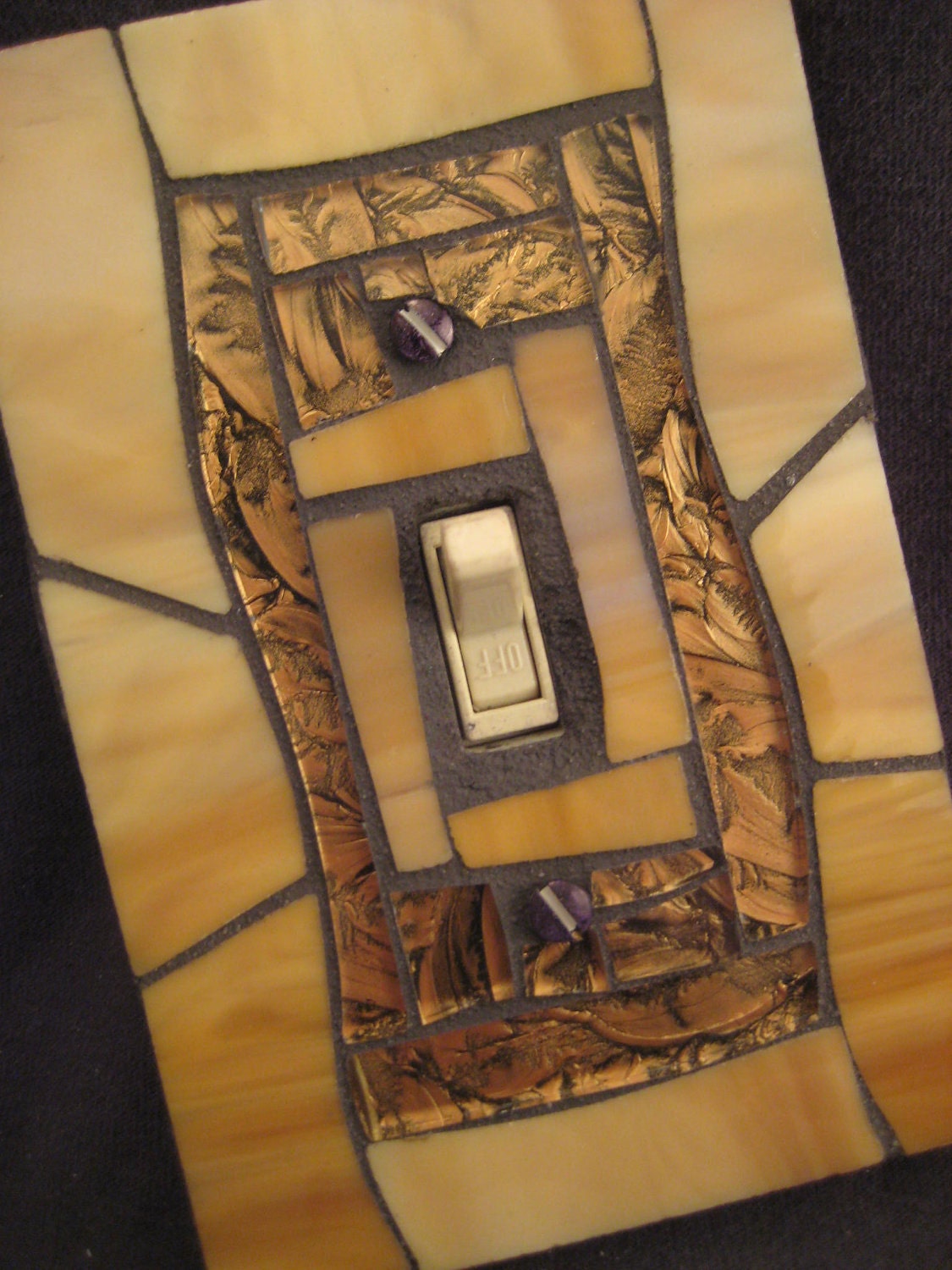Stained Glass Mosaic Switch Plate CoverTan and Bronze