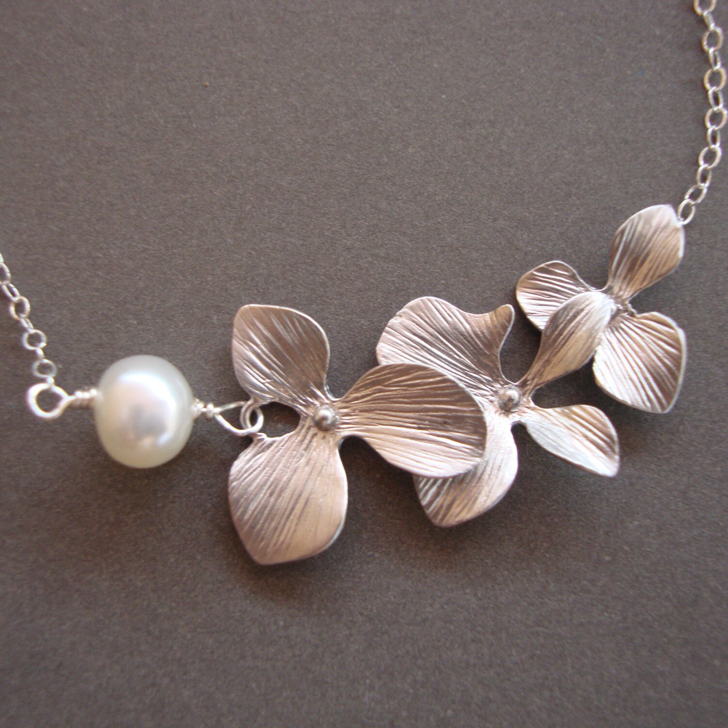 Silver Orchids Necklace Natural Calm Sterling Silver by lizix26