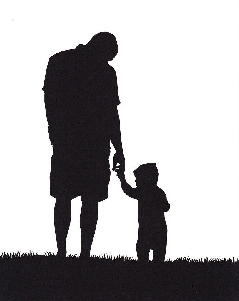 Father and Child Contemporary Silhouette Portrait Paper