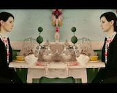 Surreal Photography,  4x6 Photograph, Tea For Two, Twins Portrait, Mirror Image, Clone