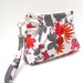 Zippered Wristlet Clutch Purse - Flowers and leaves in Orange Pink Red Grey on White