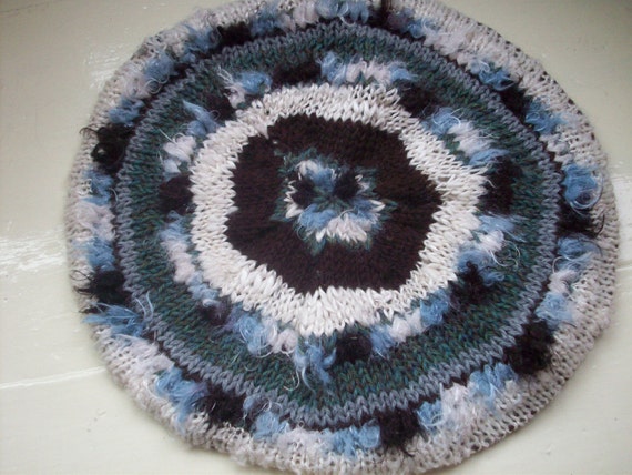 Beret tam hand knit chocolate cream and teal by SpinningStreak