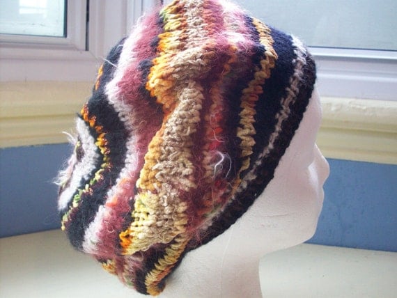 Hand knit tam Ooak beret golden brownTiger's eye by SpinningStreak