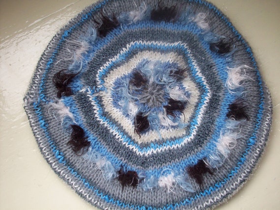 Zany beret hand knit sky blue dusky grays touch by SpinningStreak