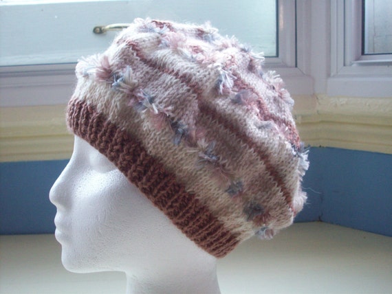 Zany beret  hand knit caramels and cream by SpinningStreak on Etsy