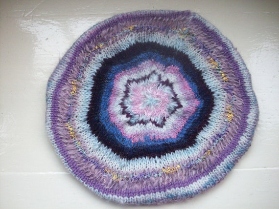 Knit beret hand knit  tam pink lavender blue by SpinningStreak