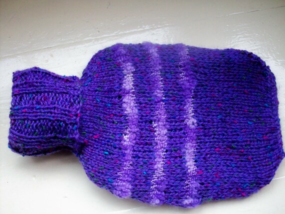 Fun hot water bottle and hand knitted knit cozy by SpinningStreak