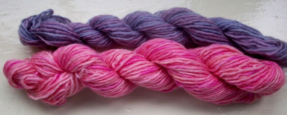 Hand painted hand dyed merino yarn pink purple by SpinningStreak