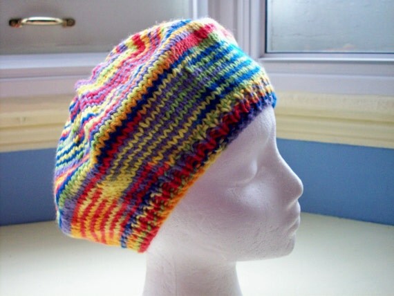 Beret  women's tam knit silk merino  bright  by SpinningStreak