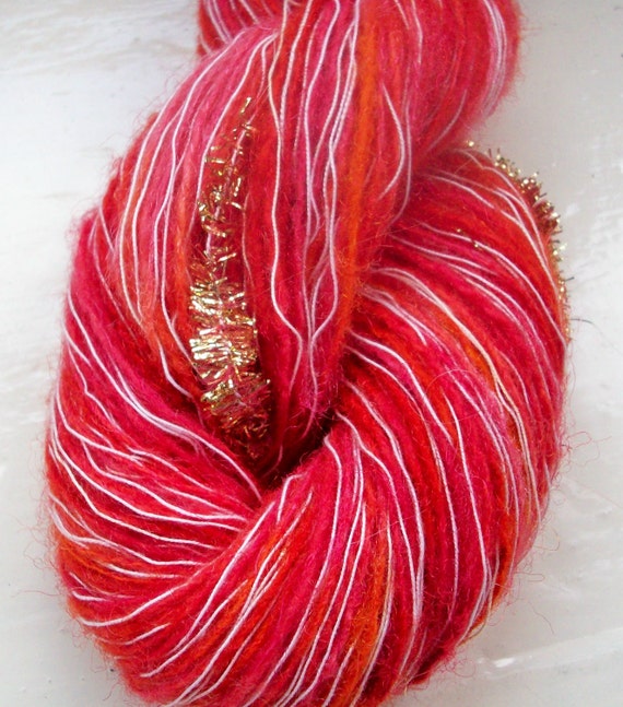 Hand painted novelty yarn 50g  red scarlet by SpinningStreak