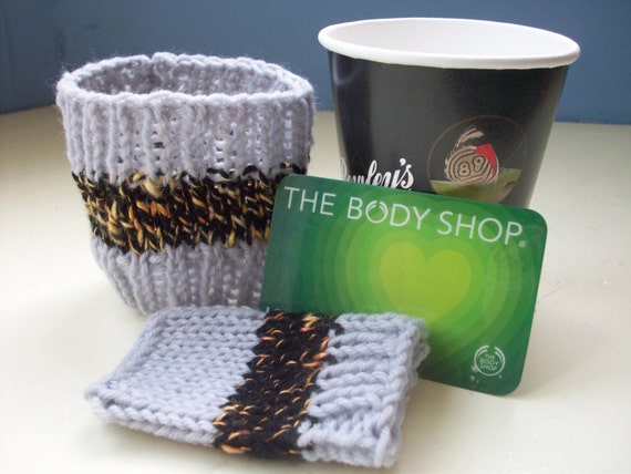 Cup cozy card case fun travel set hand knit by SpinningStreak