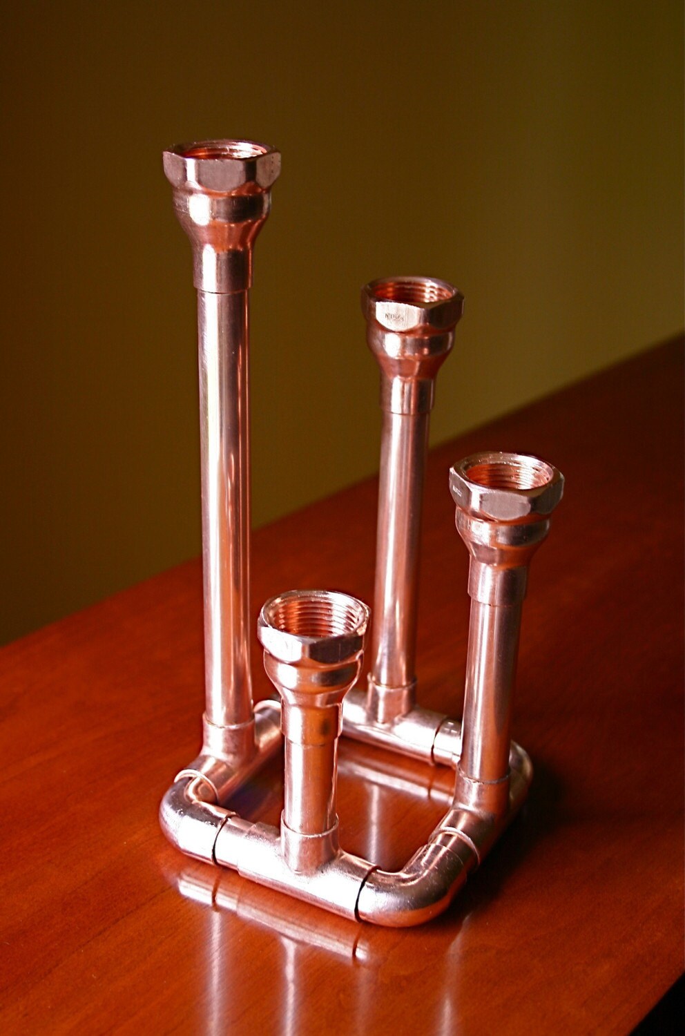 Industrial Copper Pipe Candle Holder Candelabra