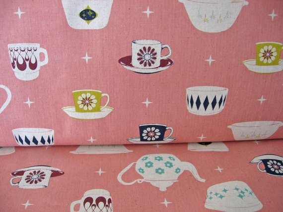 Japanese Fabric Melody Miller Kitchen Tea cups Print 1/2