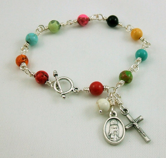 Unbreakable Rosaries St Peregrine Rosary Bracelet in Rainbow
