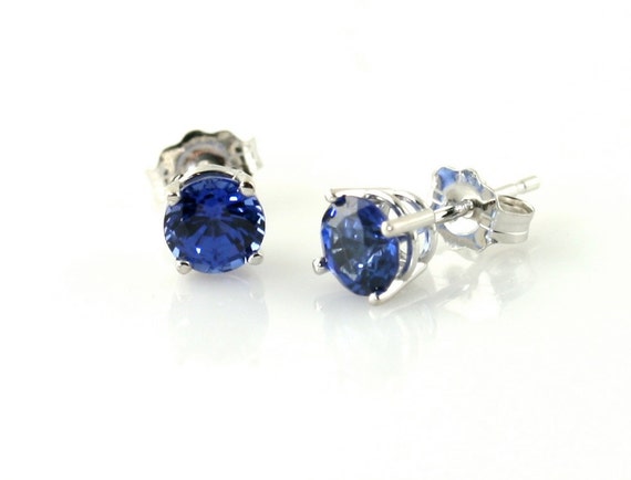 14K Blue Sapphire Stud Earrings Gemstone Stud Earrings 5mm Sapphire ...