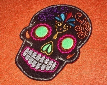 Day of the Dead, Sugar Skull Embroidery Patch green eyes