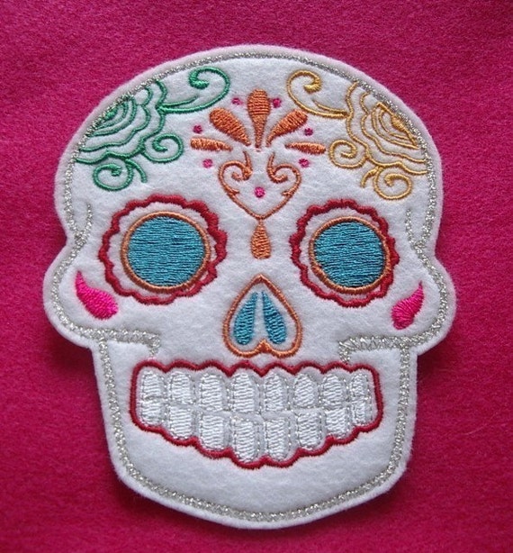 Day of the Dead, Sugar Skull Embroidery Patch blue eyes