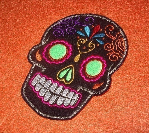 Day of the Dead, Sugar Skull Embroidery Patch green eyes