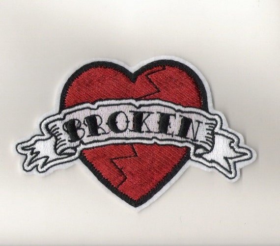 Tattoo style Broken Heart Iron on Patch or by lizmiera on Etsy