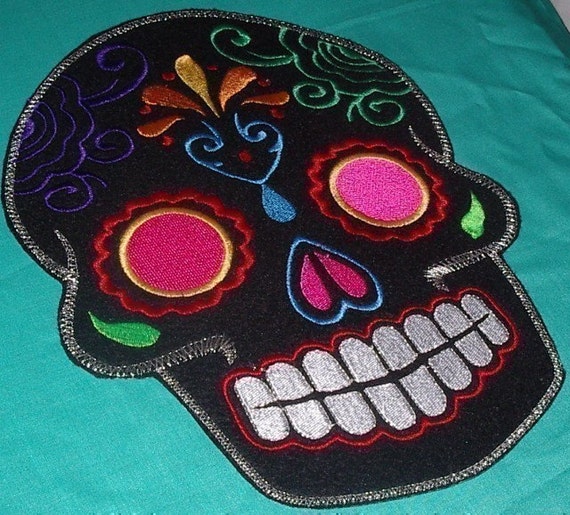 Sugar Skull EMBROIDERy patch '9' multi pink Day of the Dead