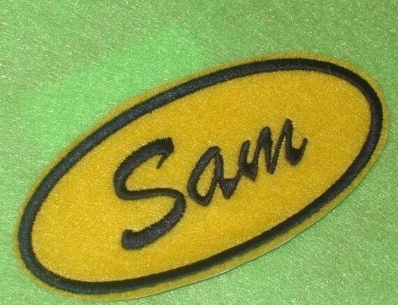 Oval Name Patch - Yellow with navy embroidery