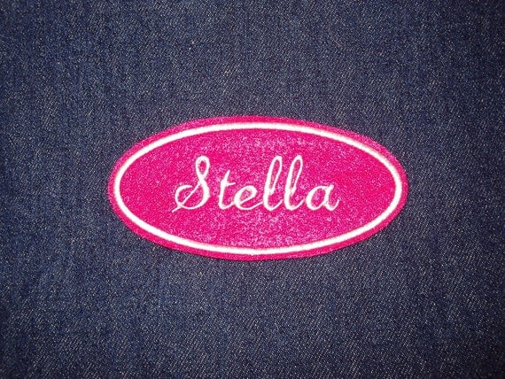 Oval Name Patch - hot pink with white embroidery