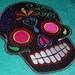 Sugar Skull embroidery patch 8X10 in. black multi pink eyes Dia de los Muertos