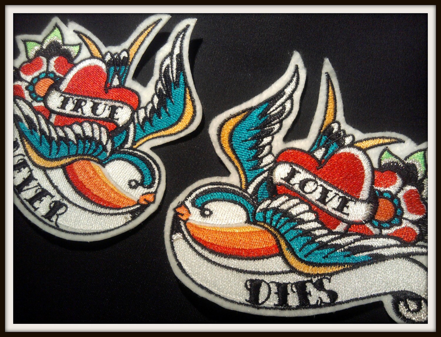 Pair of Swallow iron on patches tattoo inspired customize