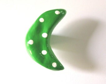 Green Polka Dot Moon - Dresser Drawer Knob for kids room