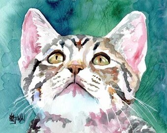 Tabby Cat Art Print of Original Watercolor Painting - 8x10