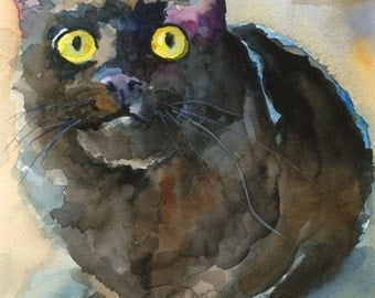 Black Cat Art Print of Original Watercolor Painting - 11x14