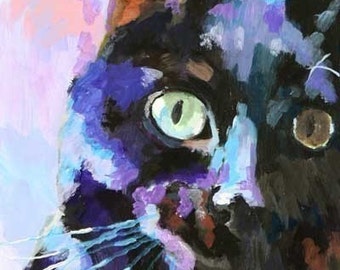 Black Cat Art Print of Original Acrylic Painting 8x10 Signed by Artist