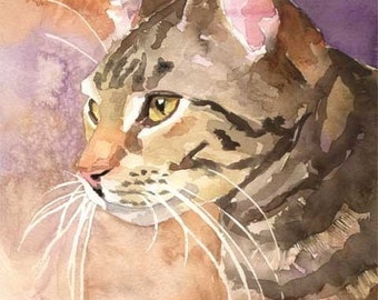 Tabby Cat Art Print of Original Watercolor Painting - 11x14 Cat Art