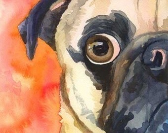 Pug Dog Art Print of Original Watercolor Painting - 11x14