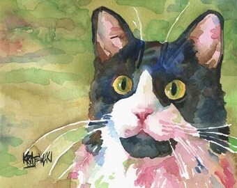Tuxedo Cat Art Print from Original Watercolor Painting 11x14