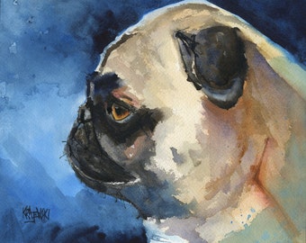 Pug Dog Art Print of Original Watercolor Painting - 11x14