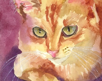 Tabby Cat Art Print of Original Watercolor Painting - 11x14 Cat Art