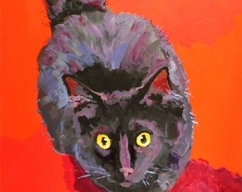 Black Cat Art Print of Original Acrylic Painting - 11x14