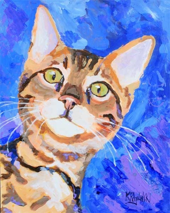 Bengal Cat Art Print of Original Acrylic Painting by dogartstudio