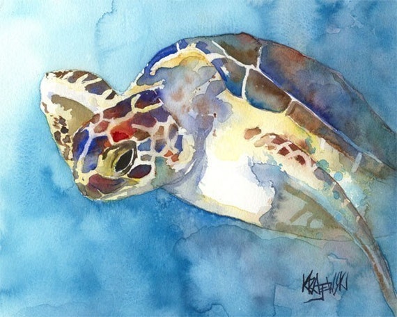 Sea Turtle Art Print of Original Watercolor by dogartstudio