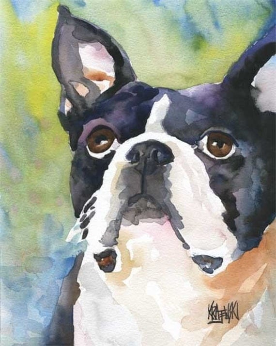 Boston Terrier Art Print of Original Watercolor Painting Dog