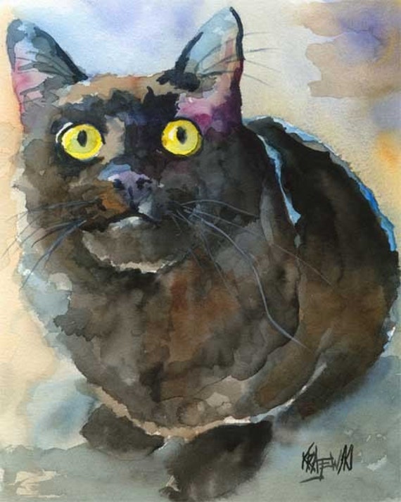 Download Black Cat Art Print of Original Watercolor Painting 8x10