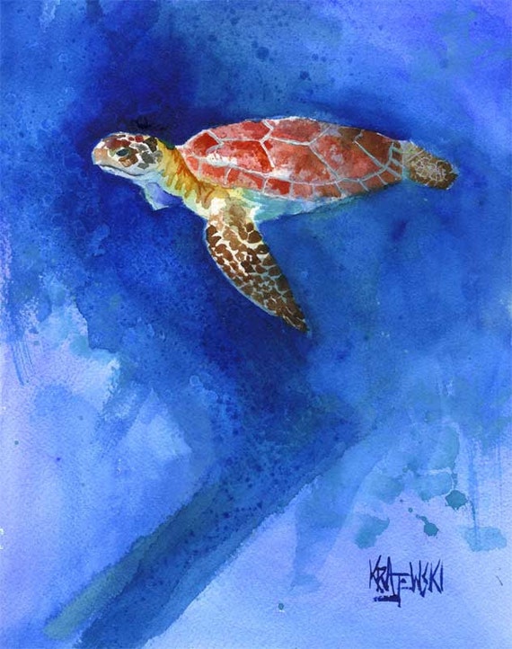 Sea Turtle Art Print of Original Watercolor by dogartstudio