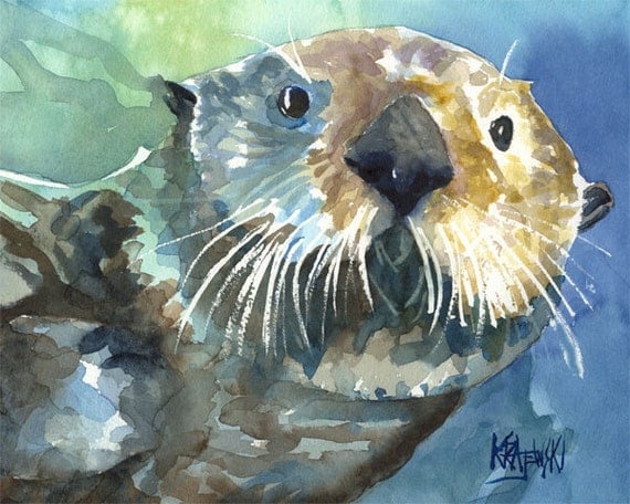Sea Otter Art Print of Original Watercolor Painting 8x10