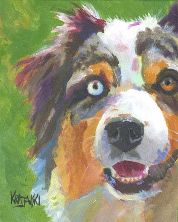 Australian Shepherd Art Print of Original Watercolor Painting